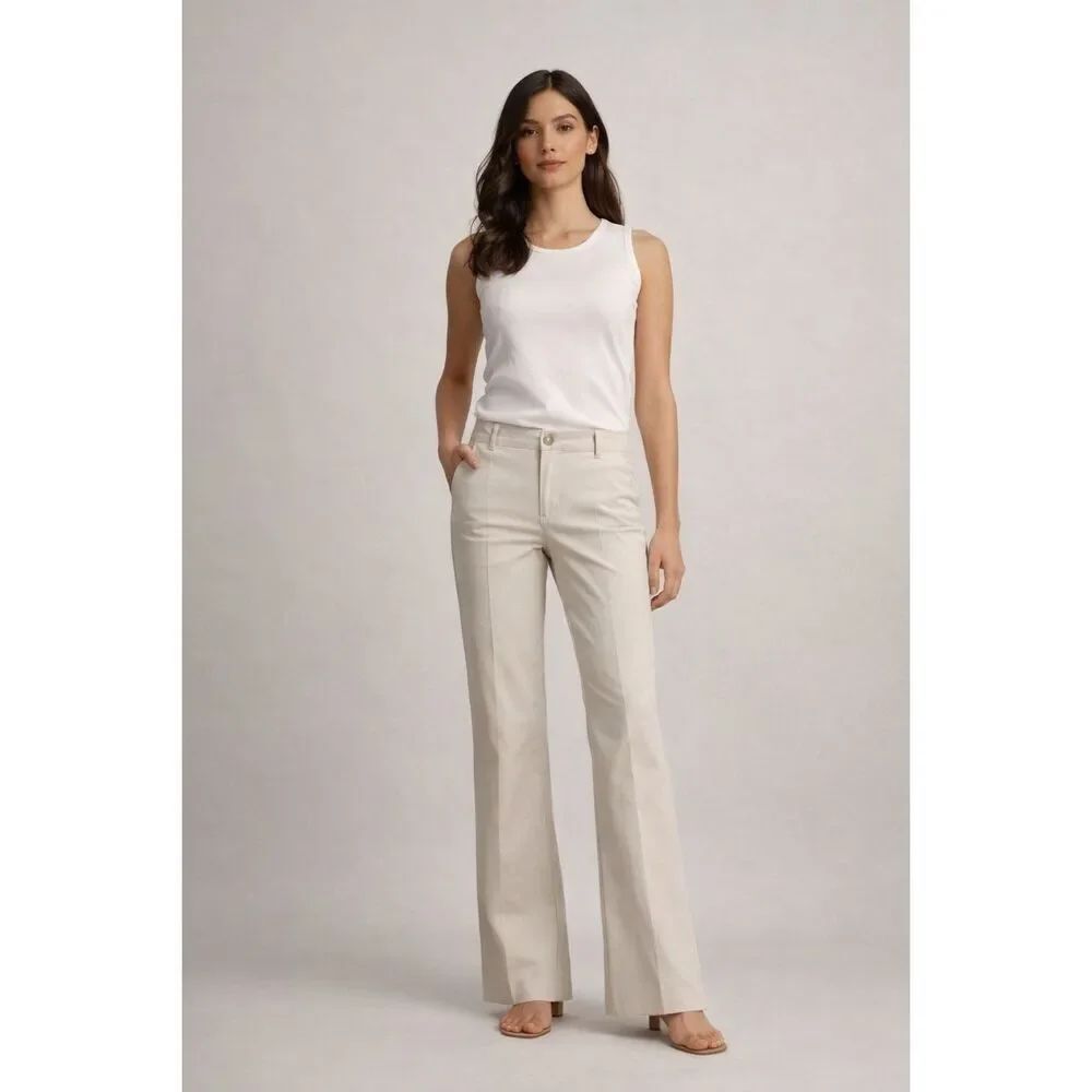 Crocodile Ladies Beige Flare Pants Mid Rise Cotton Blend Size 4
